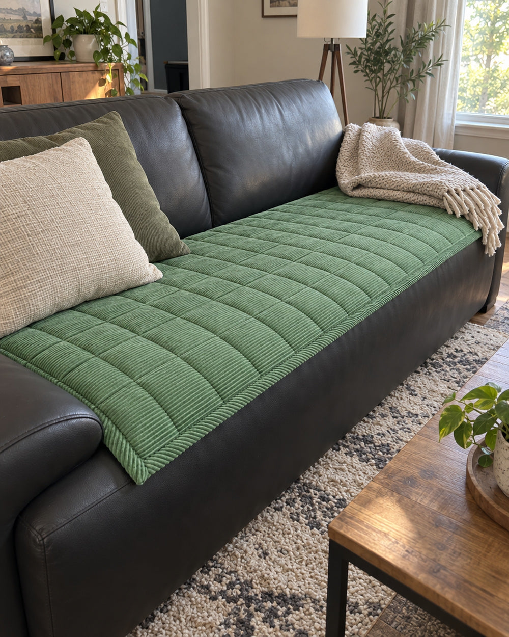 Metro Line Quilted Couch Cover Mat in a real home