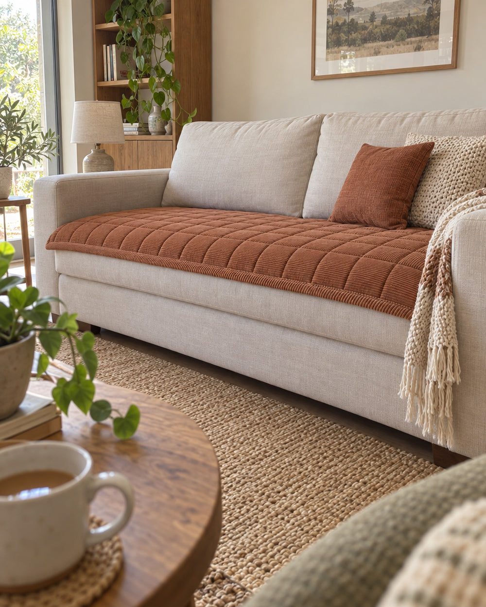 Metro Line Quilted Couch Cover Mat in a real home