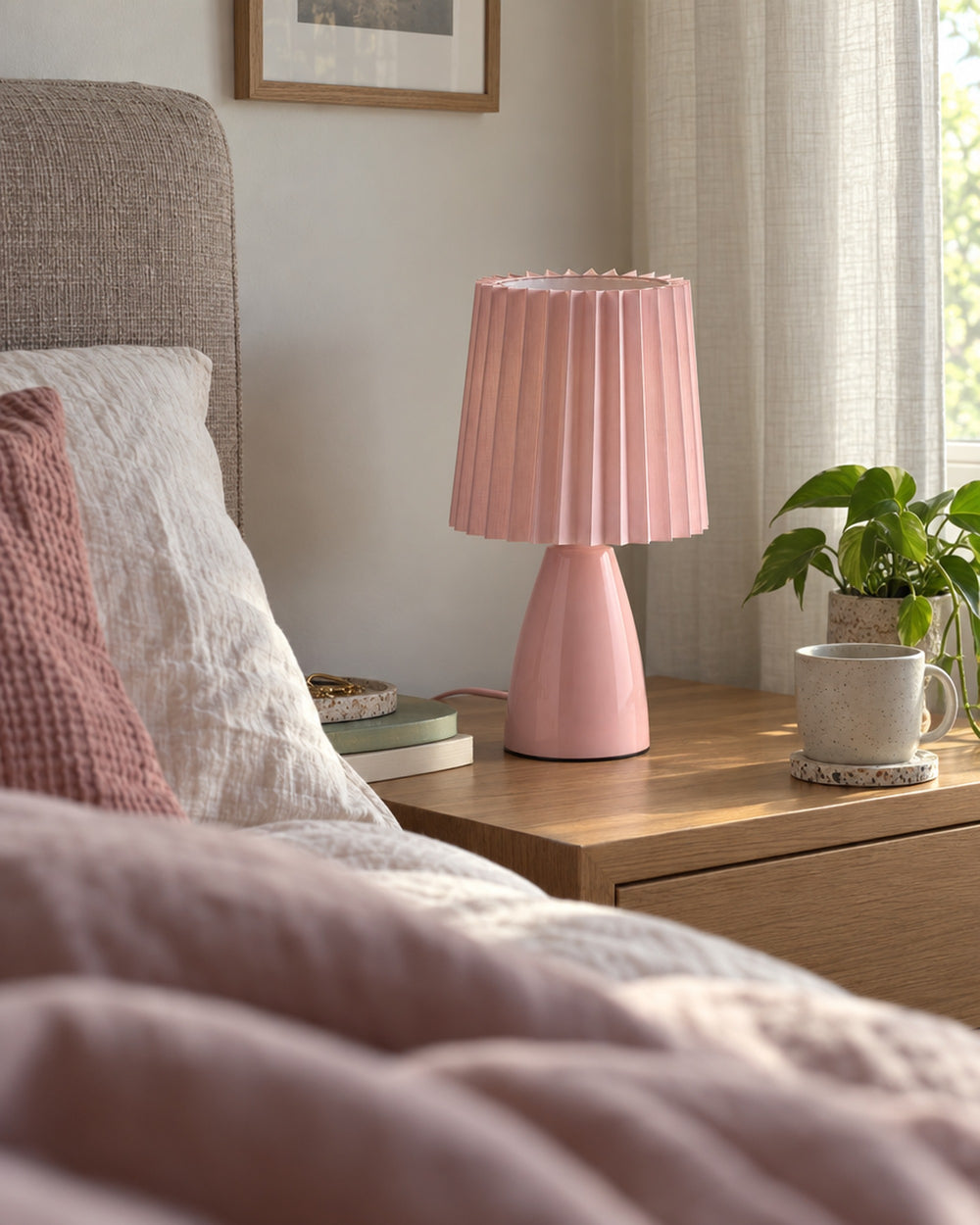 Milkshake Ceramic Cone Nightstand Lamp in a real home
