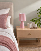 Pink: Milkshake Ceramic Cone Nightstand Lamp switched off in soft morning daylight