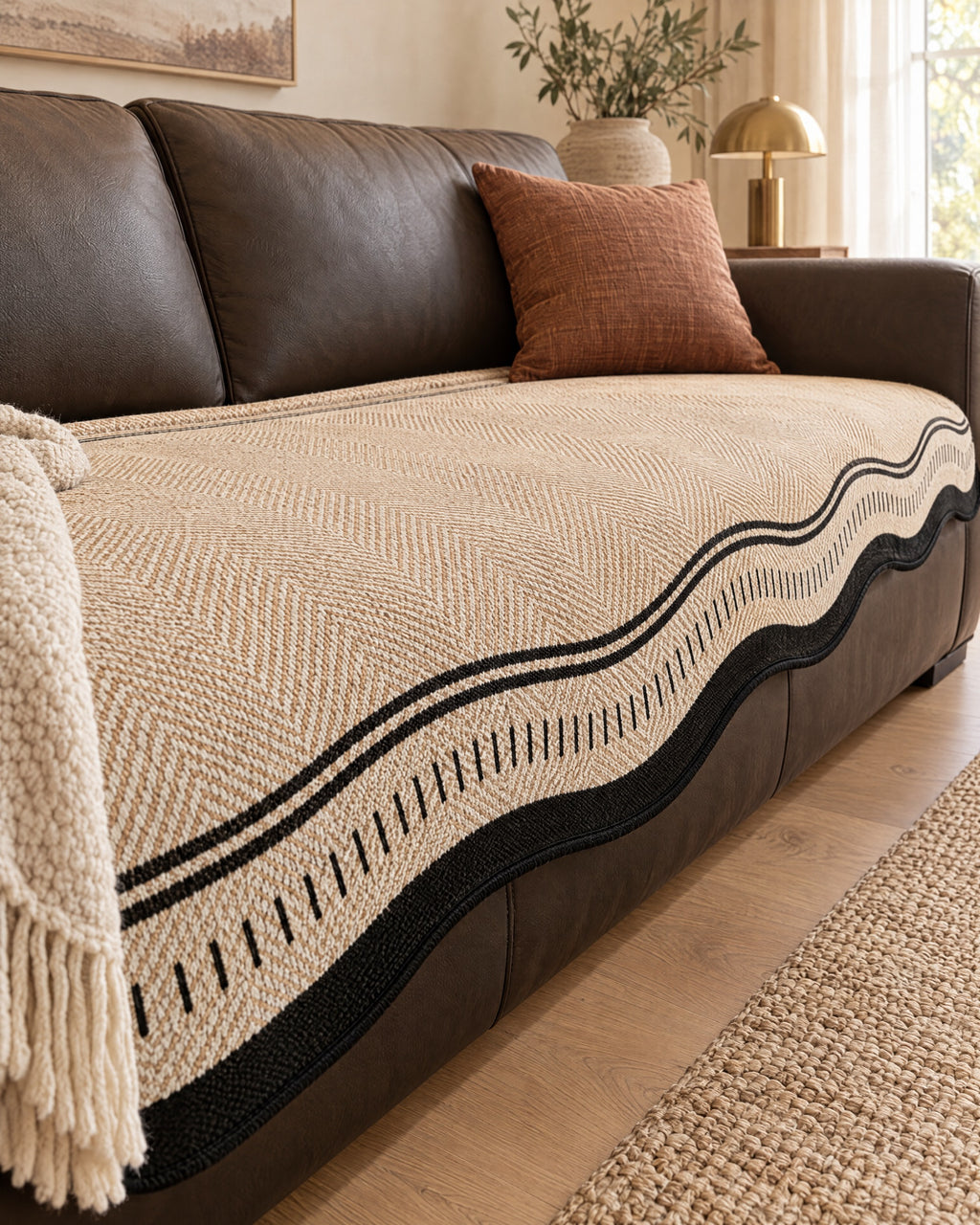 Desert Wave: Modern Wave Anti-Slip Sofa Cover, styled on a sofa