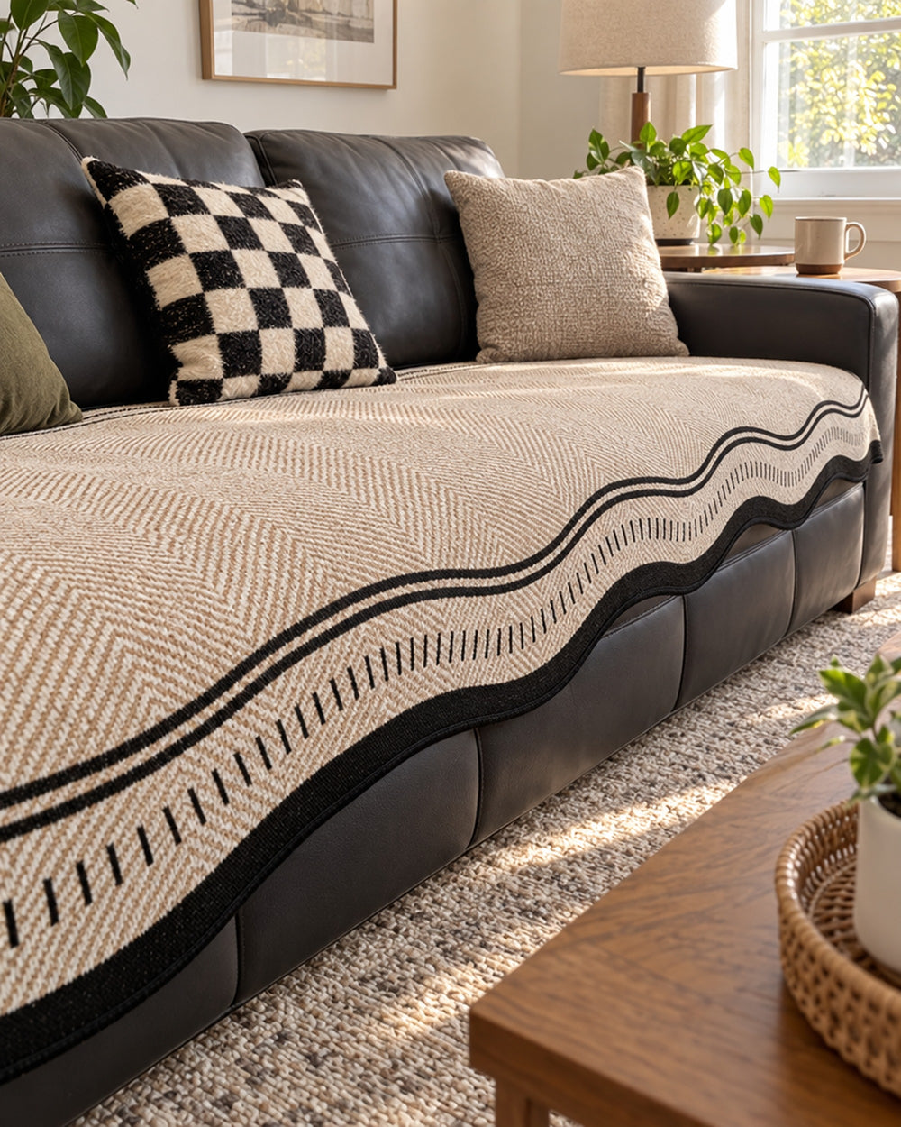 Modern Wave Anti-Slip Sofa Cover in a real home