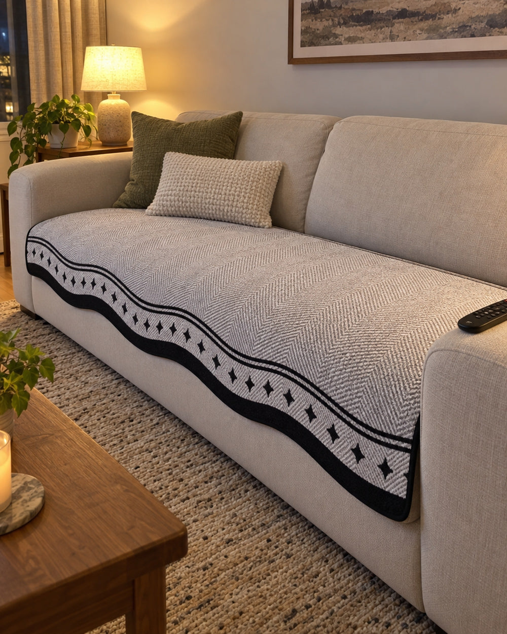 Modern Wave Anti-Slip Sofa Cover in a real home