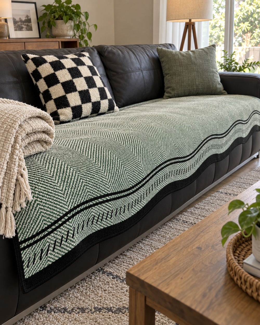 Modern Wave Anti-Slip Sofa Cover in a real home