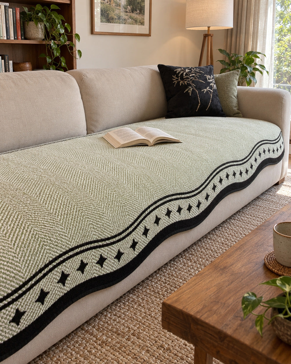 Modern Wave Anti-Slip Sofa Cover in a real home