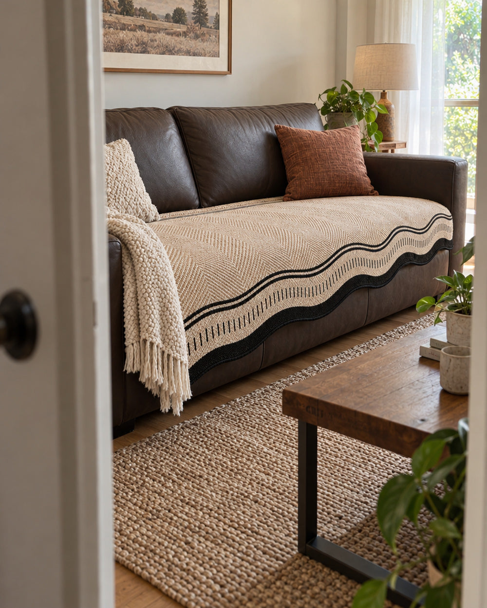 Modern Wave Anti-Slip Sofa Cover in a real home