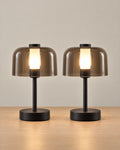 Noir Cordless Dome Nightstand Lamp, Set of 2, both lamps switched on