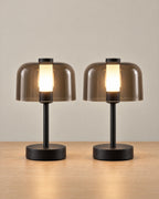 Noir Cordless Dome Nightstand Lamp, Set of 2, both lamps switched on