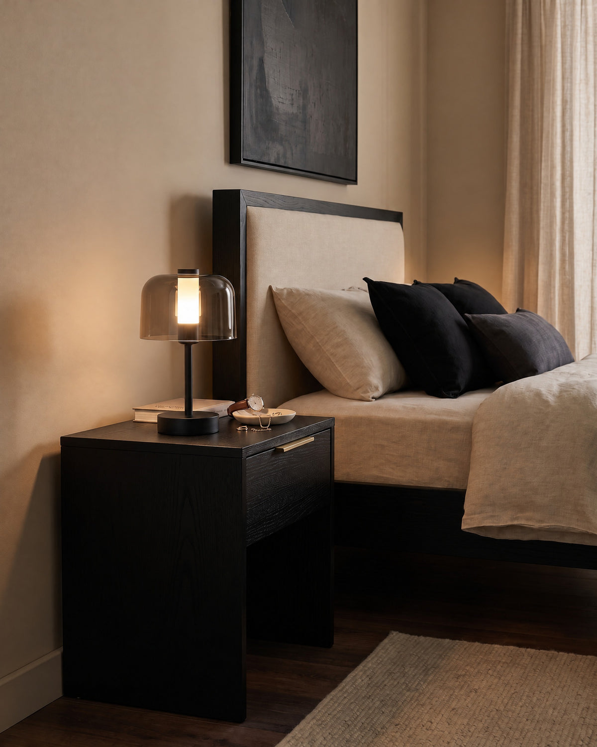 Noir Cordless Dome Nightstand Lamp — black hero