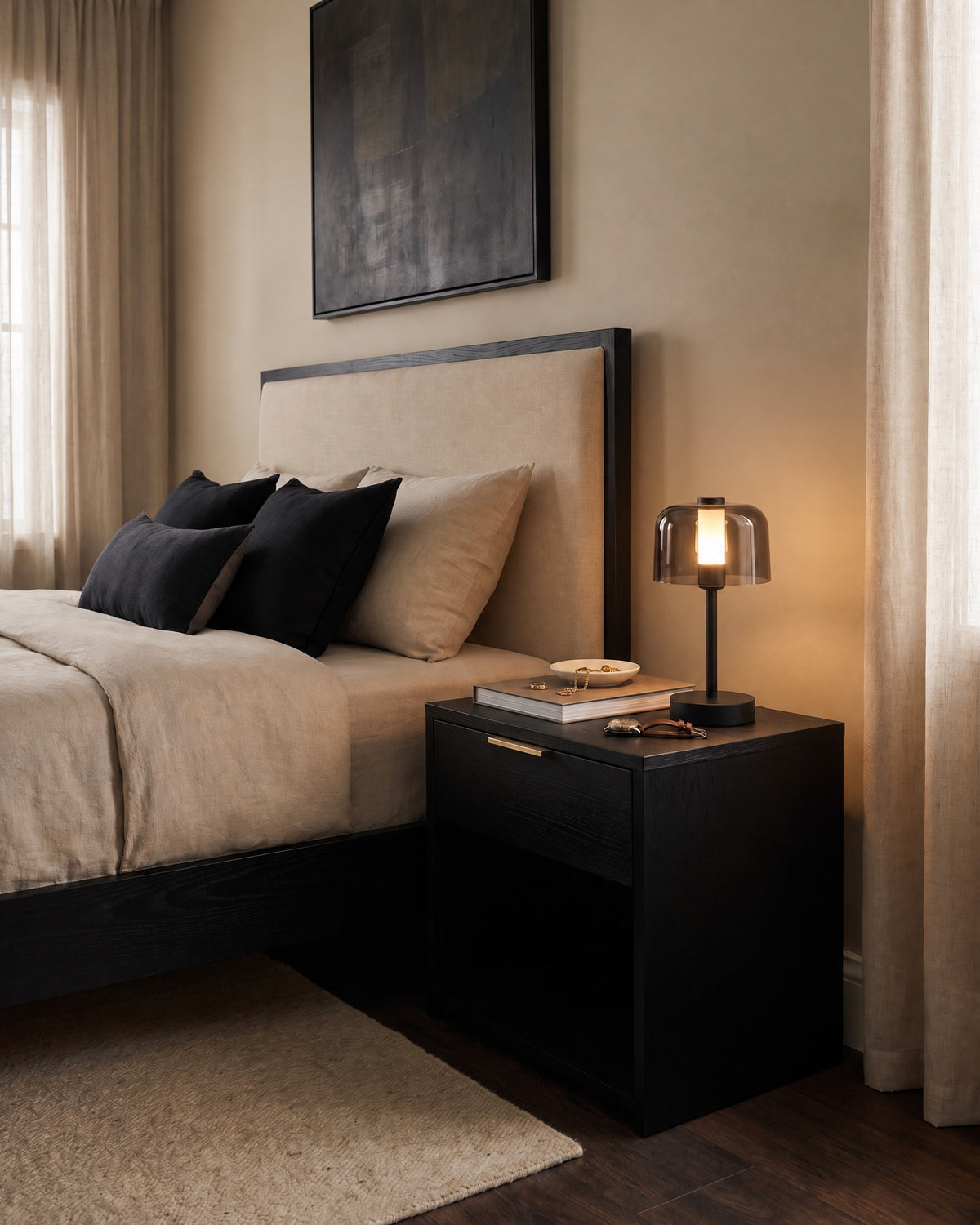 Noir Cordless Dome Nightstand Lamp — black right angle