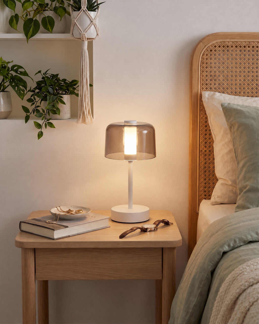 Noir Cordless Dome Nightstand Lamp — white hero