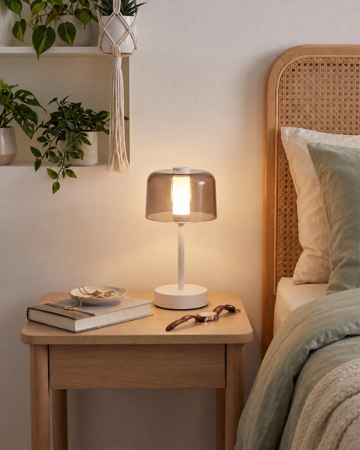 Noir Cordless Dome Nightstand Lamp — white hero