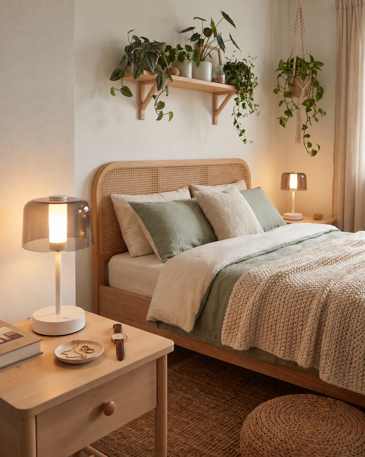 Noir Cordless Dome Nightstand Lamp — white context pair