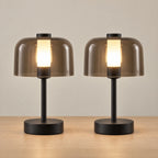 Noir Cordless Dome Nightstand Lamp, Set of 2, both lamps switched on