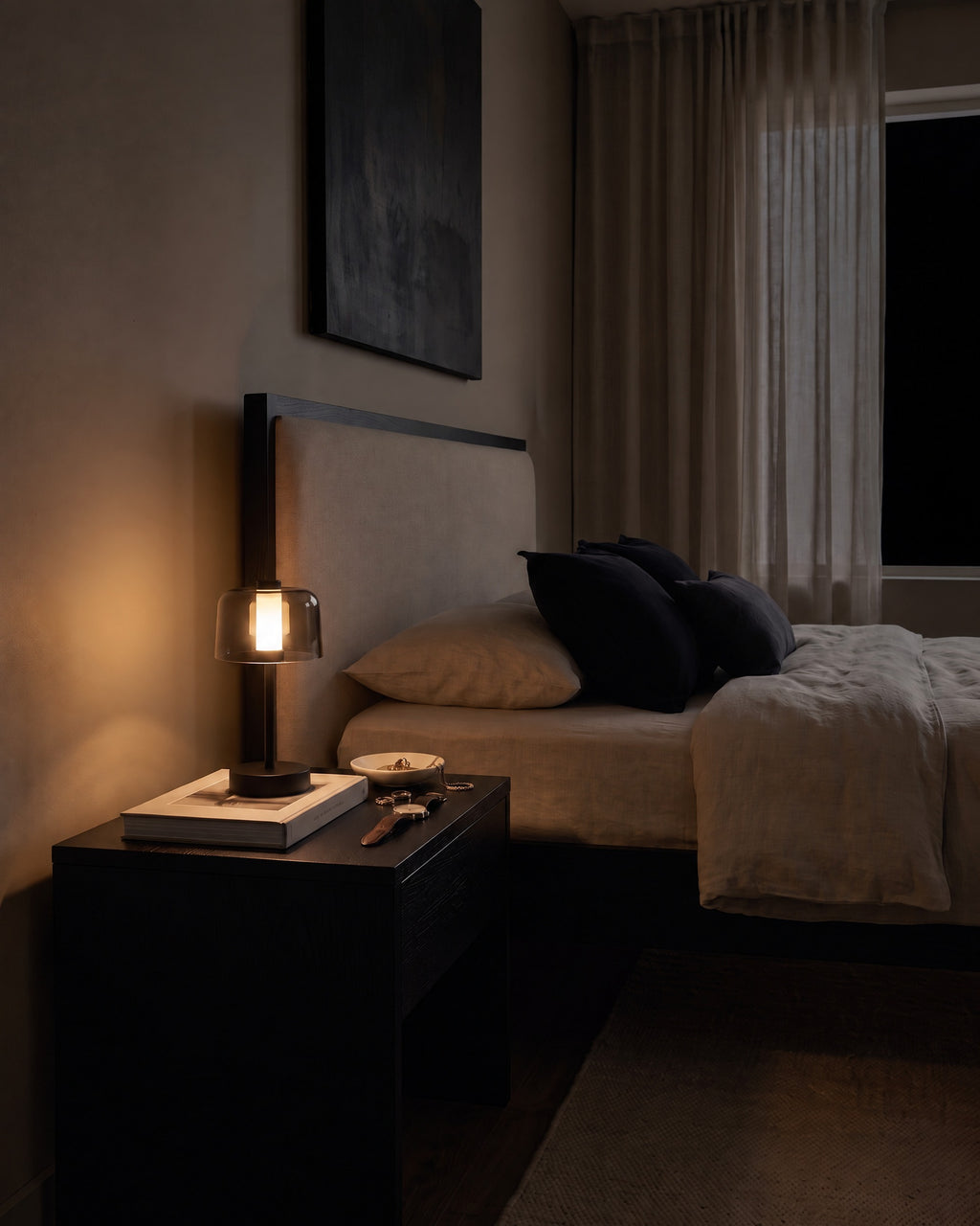 Black: Noir Cordless Dome Nightstand Lamp — black night
