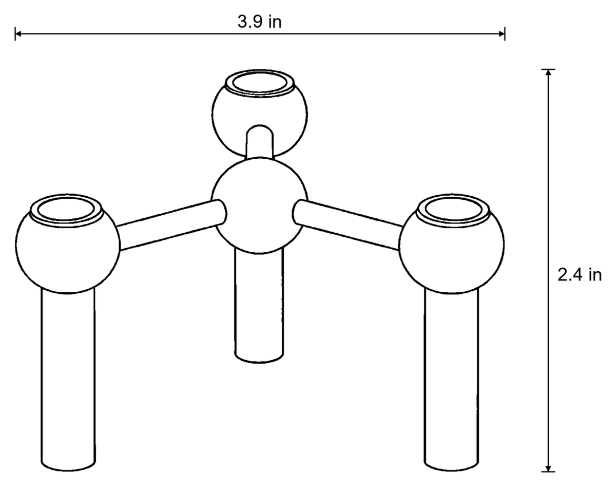 Dimensions sketch of the Orbit Stackable Metal Candlestick with measurements
