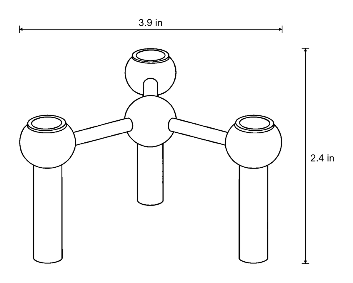 Dimensions sketch of the Orbit Stackable Metal Candlestick with measurements