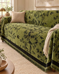 Olive Green: Ormel Elegant Chenille Sofa Cover, styled on a sofa