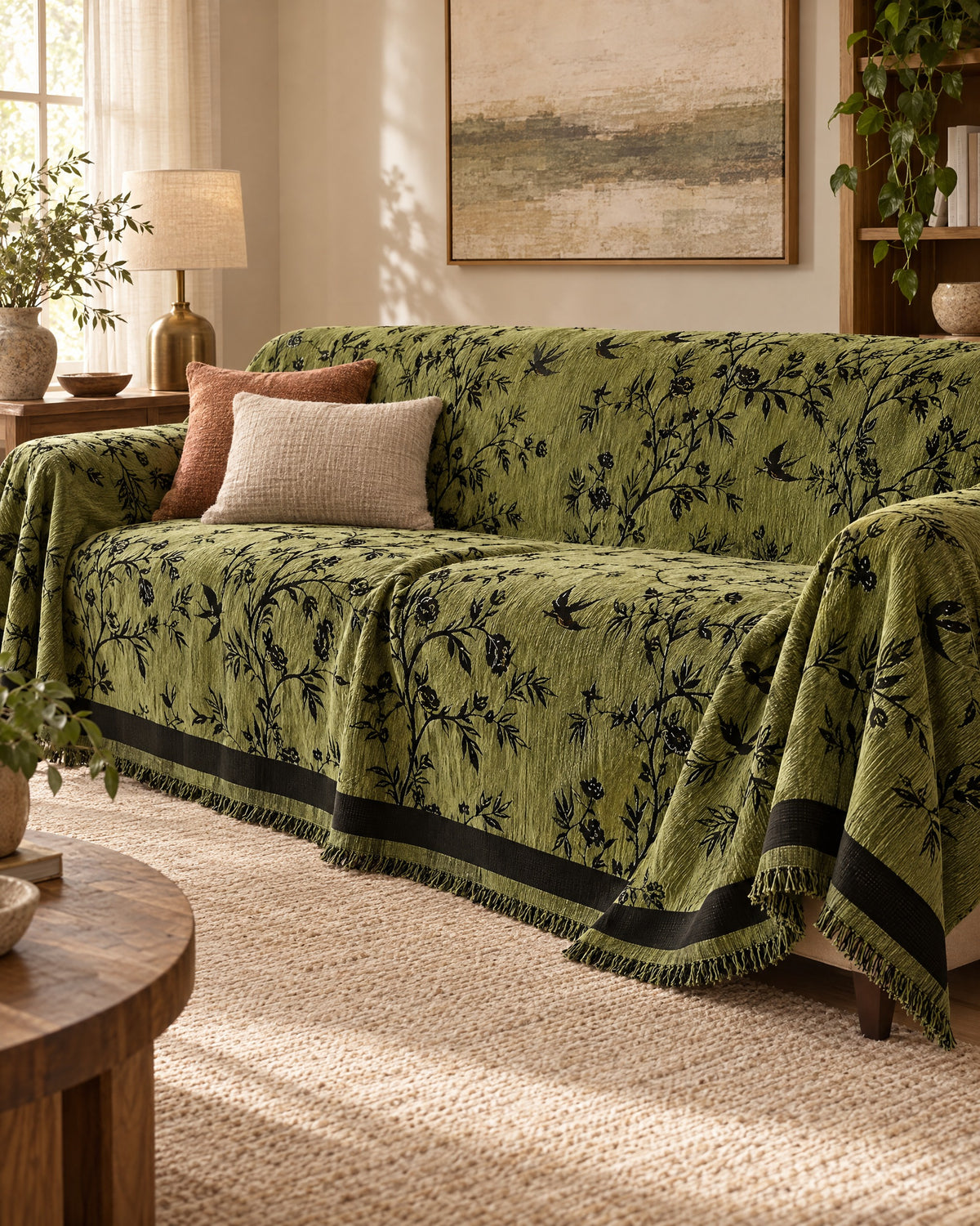 Olive Green: The drape and fall of the Ormel Elegant Chenille Sofa Cover
