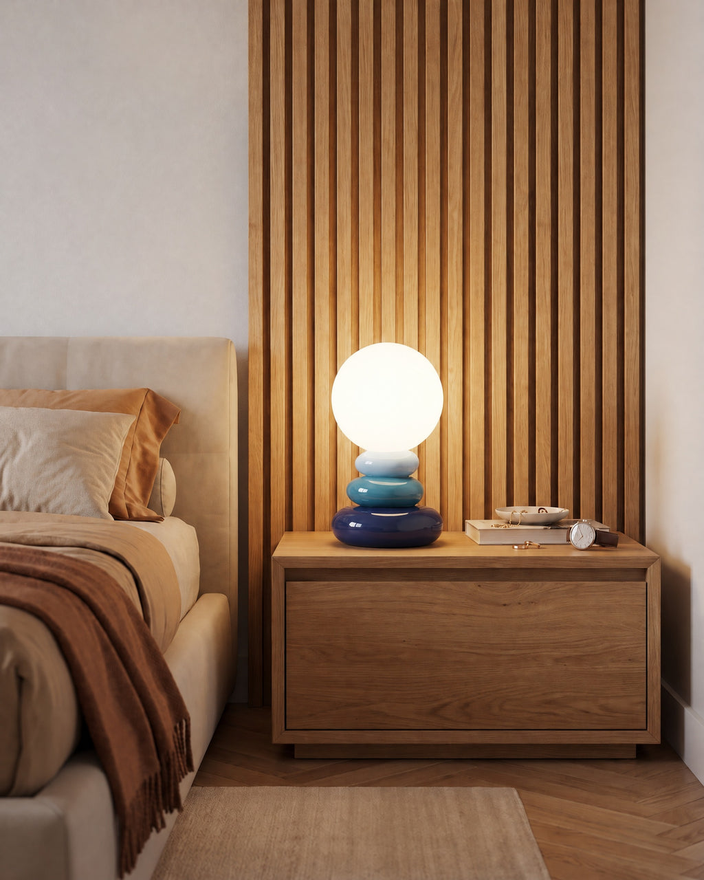 Pebble Stack Ceramic Nightstand Lamp — blue hero