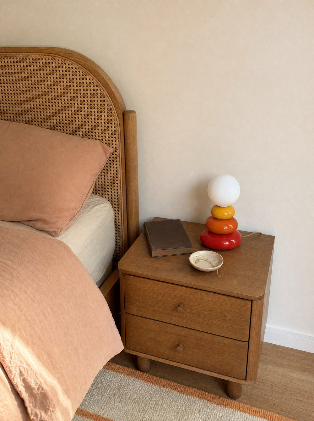 Pebble Stack Ceramic Nightstand Lamp, in daylight