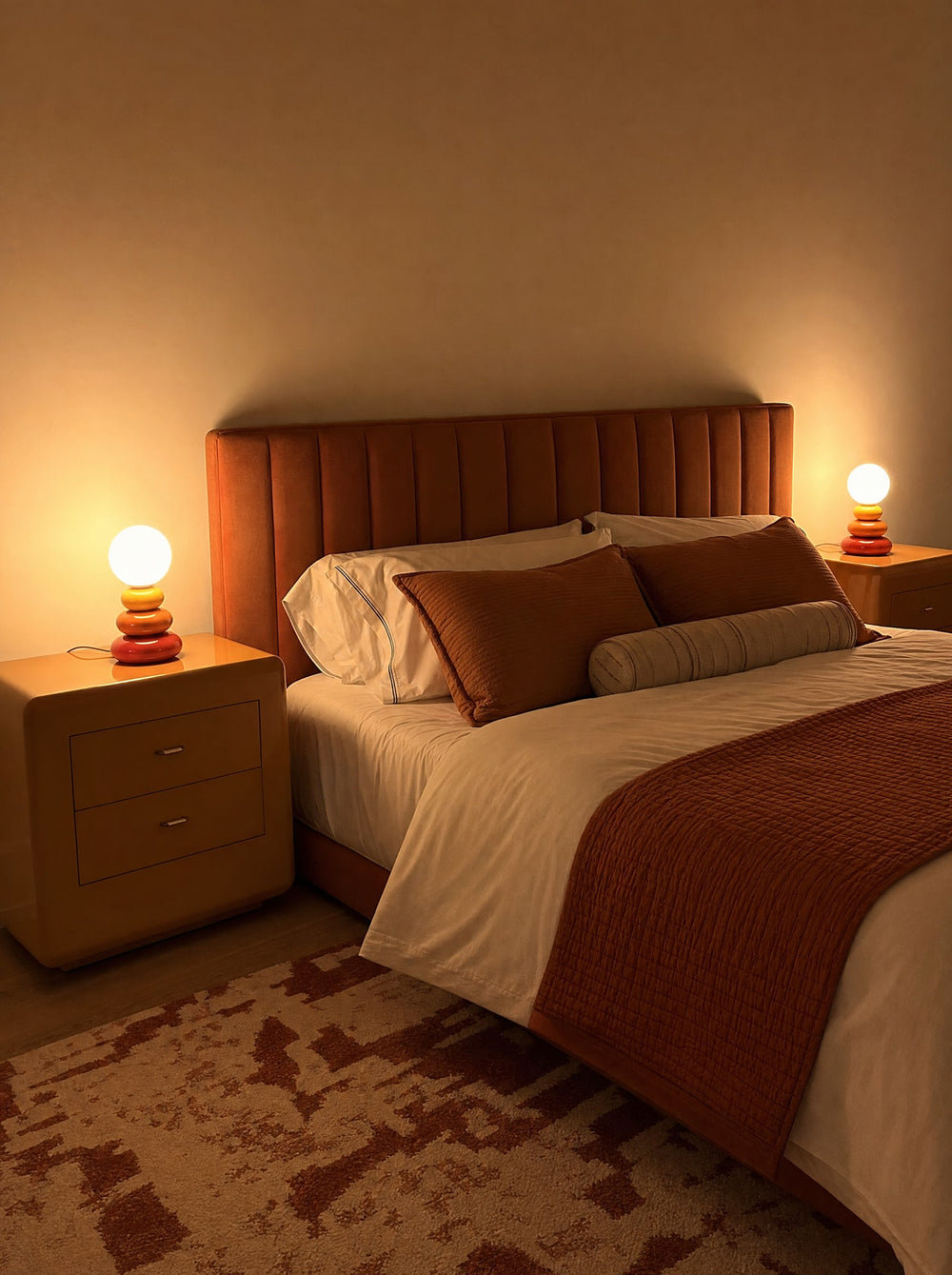 Pebble Stack Ceramic Nightstand Lamp, as a pair on both nightstands