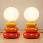 Pebble Stack Ceramic Nightstand Lamp, Set of 2, both lamps switched on