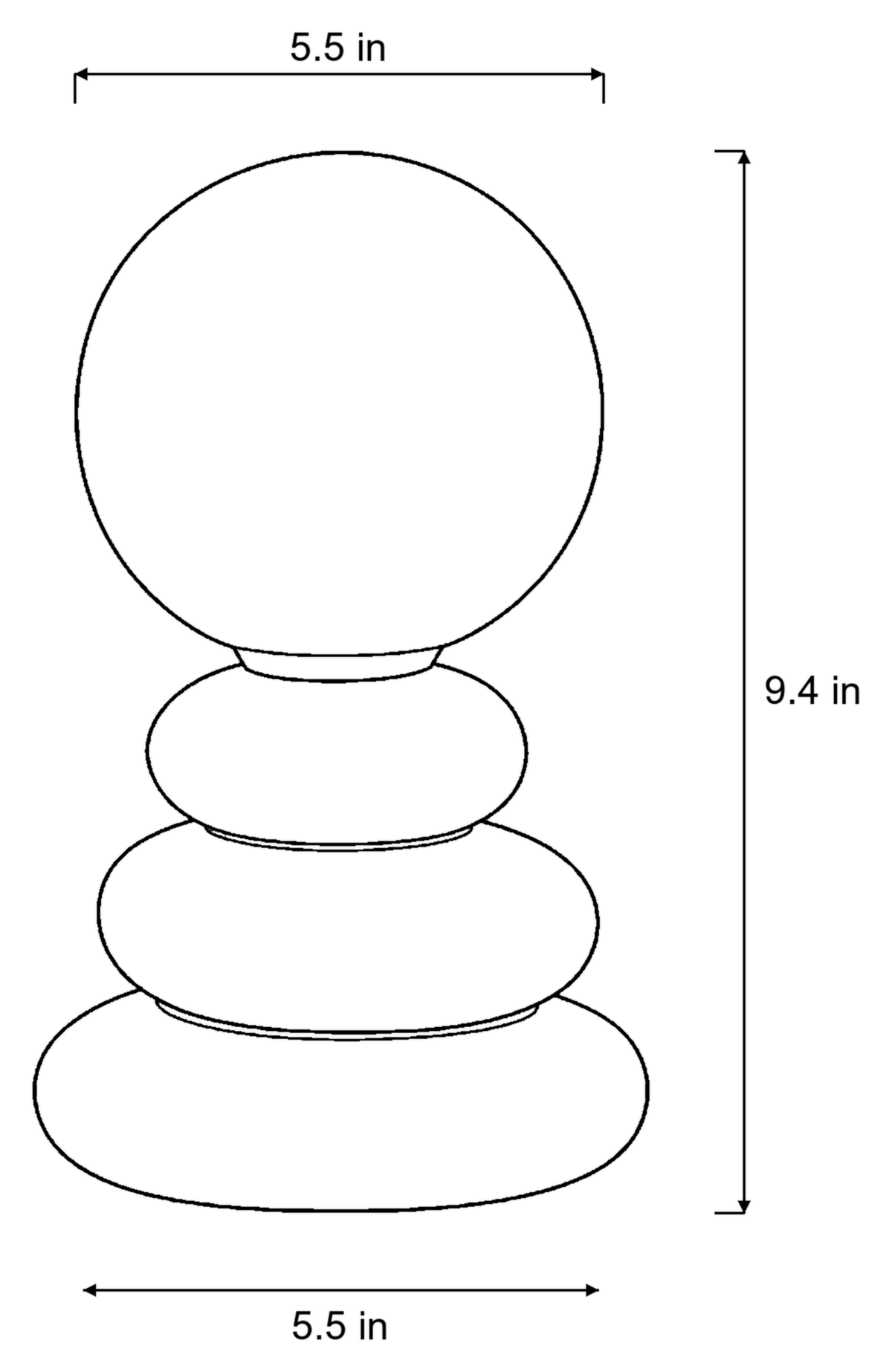 Dimensions sketch of the Pebble Stack Ceramic Nightstand Lamp with measurements