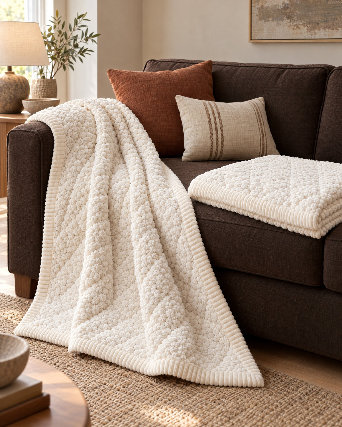 Ivory Bliss: The drape and fall of the Pet-Proof Textured Quilted Sofa Protector Slipcover