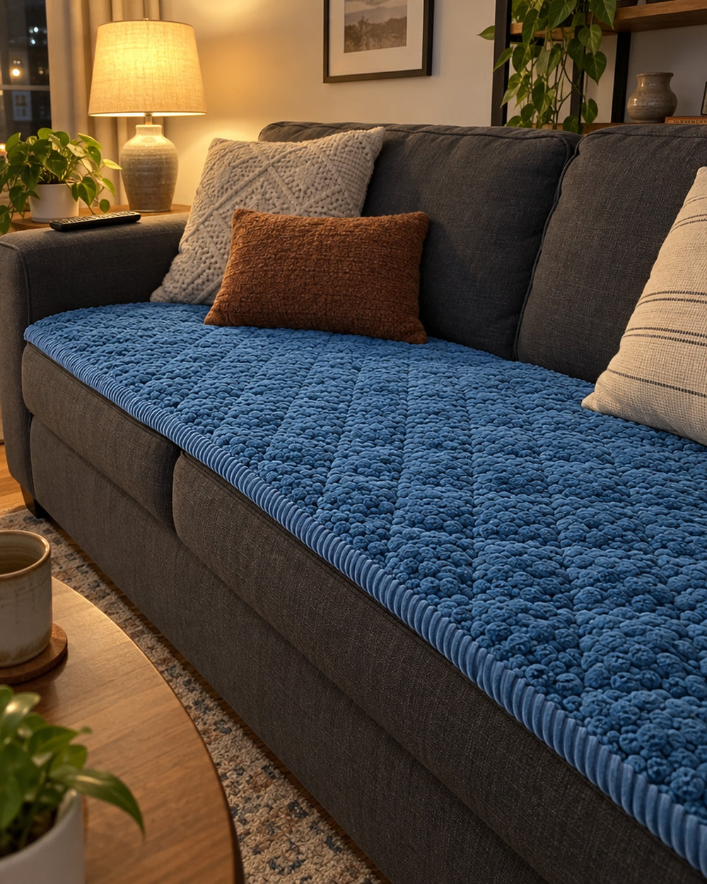 Pet-Proof Textured Quilted Sofa Protector Slipcover in a real home
