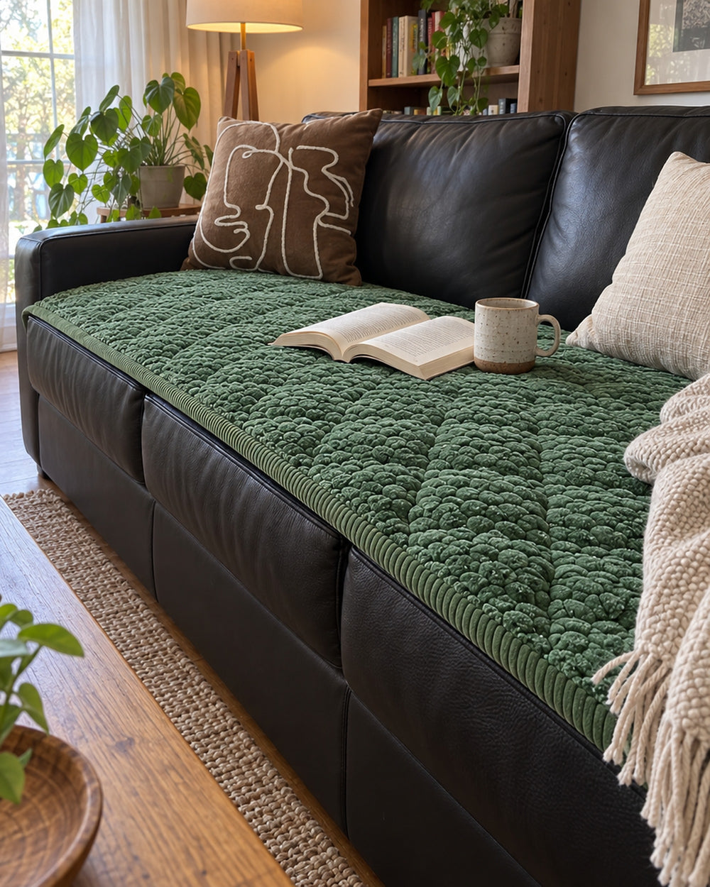 Pet-Proof Textured Quilted Sofa Protector Slipcover in a real home