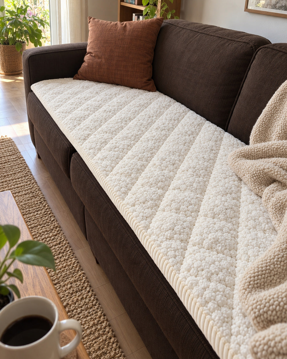 Pet-Friendly Textured Quilted Sofa Seat Protector in a real home