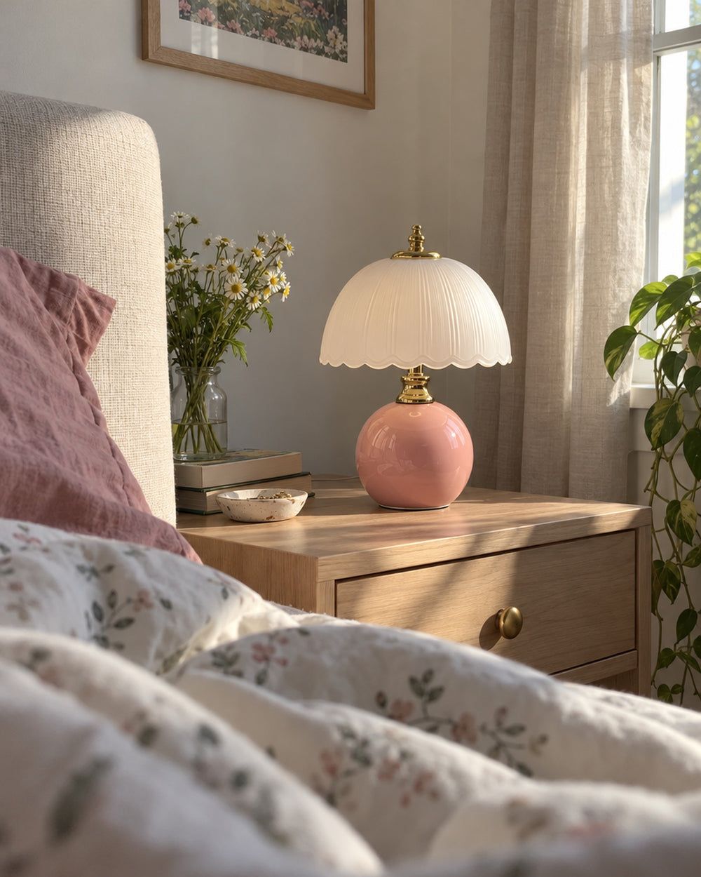 Petal Dome Ceramic Nightstand Lamp in a real home
