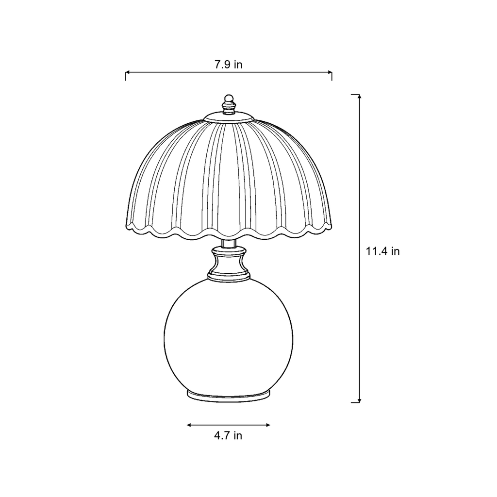 Dimensions sketch of the Petal Dome Ceramic Nightstand Lamp with measurements