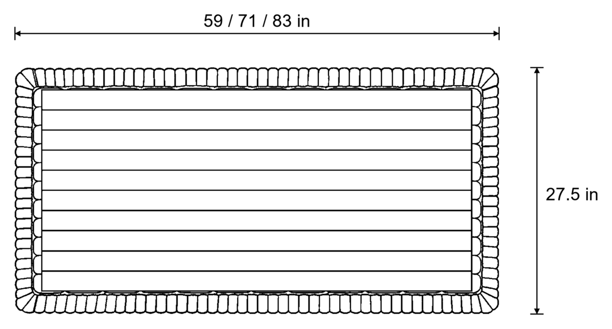 Dimensions sketch of the Plush Pleated Edges Sofa Cover with measurements