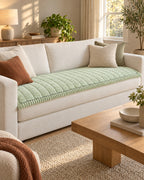 Fresh Meadow: Plush Pleated Edges Sofa Cover in a warm living room