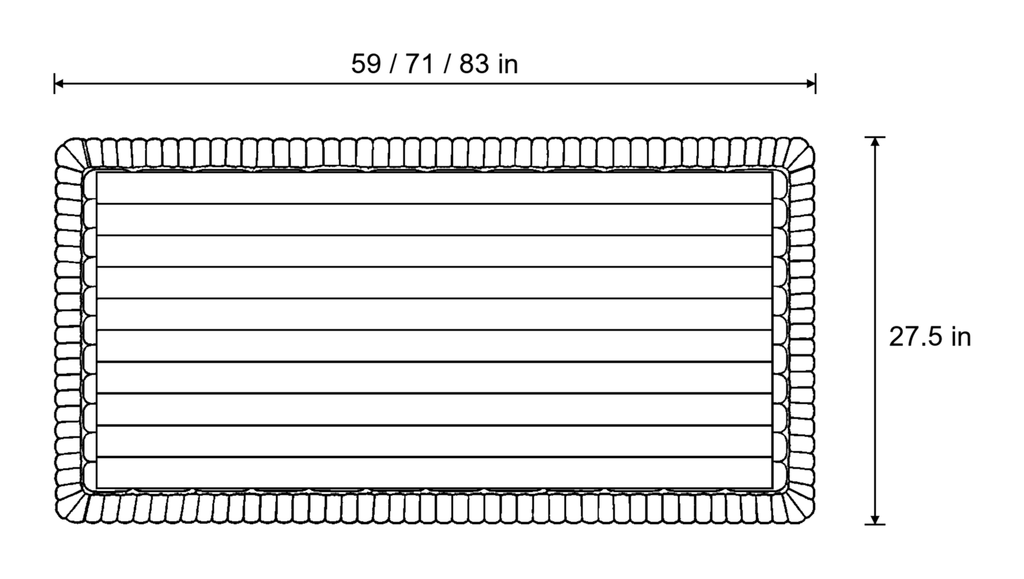 Dimensions sketch of the Plush Pleated Edges Sofa Cover with measurements