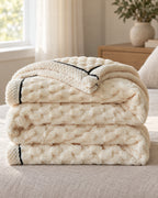 Popcorn Fleece Throw Blanket, Cream, Jacquard Texture folded into a stack, showing its thickness