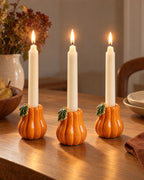 Zucca Pumpkin Ceramic Candle Holder, three styled together with lit candles