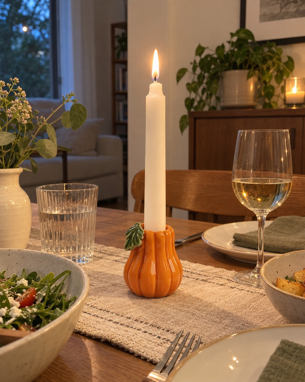 Zucca Pumpkin Ceramic Candle Holder in a real home