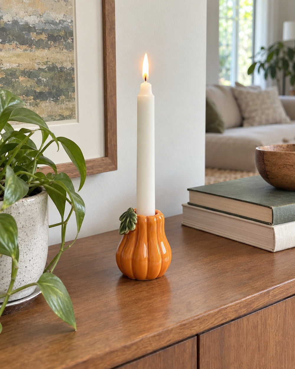 Zucca Pumpkin Ceramic Candle Holder in a real home