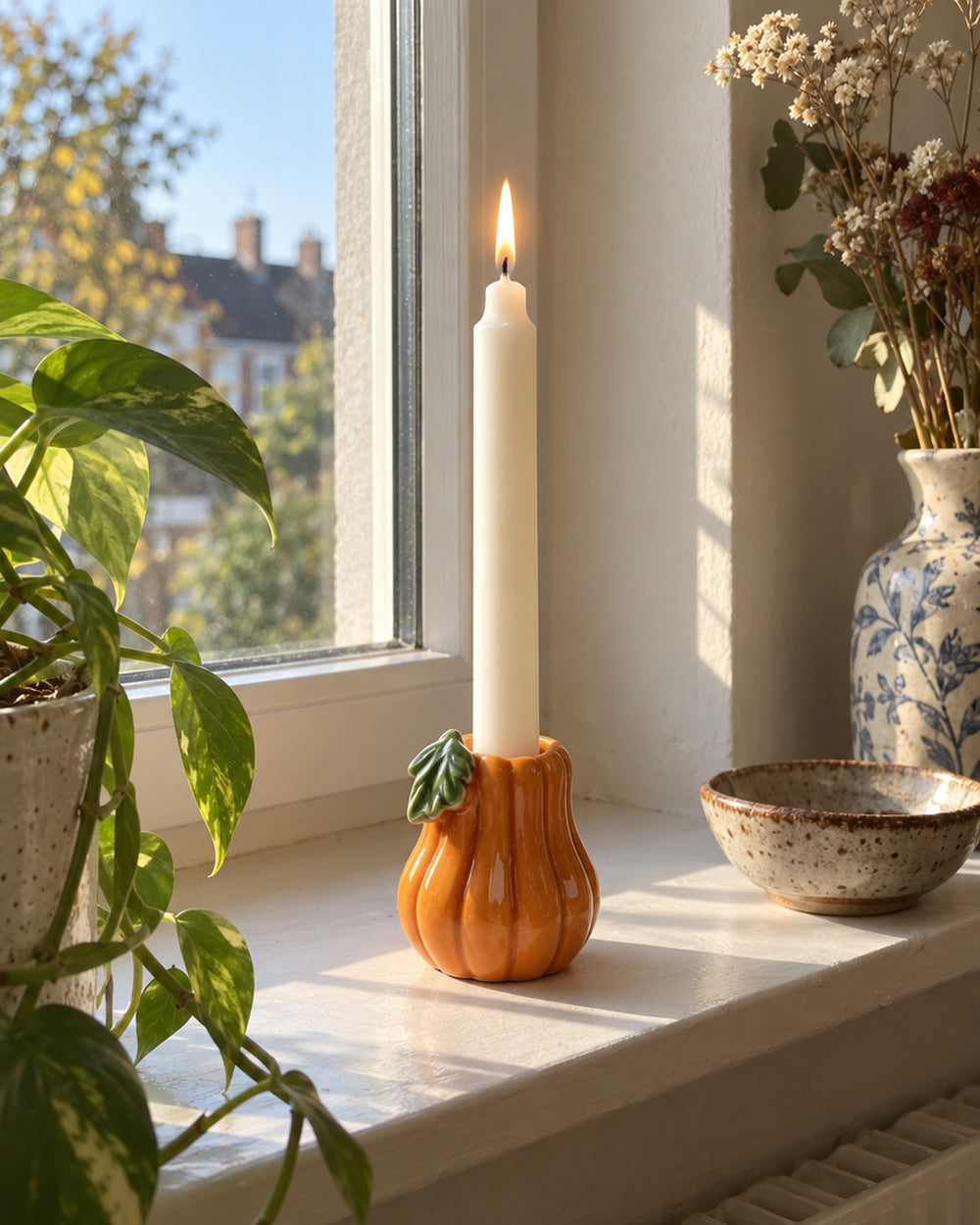 Zucca Pumpkin Ceramic Candle Holder in a real home