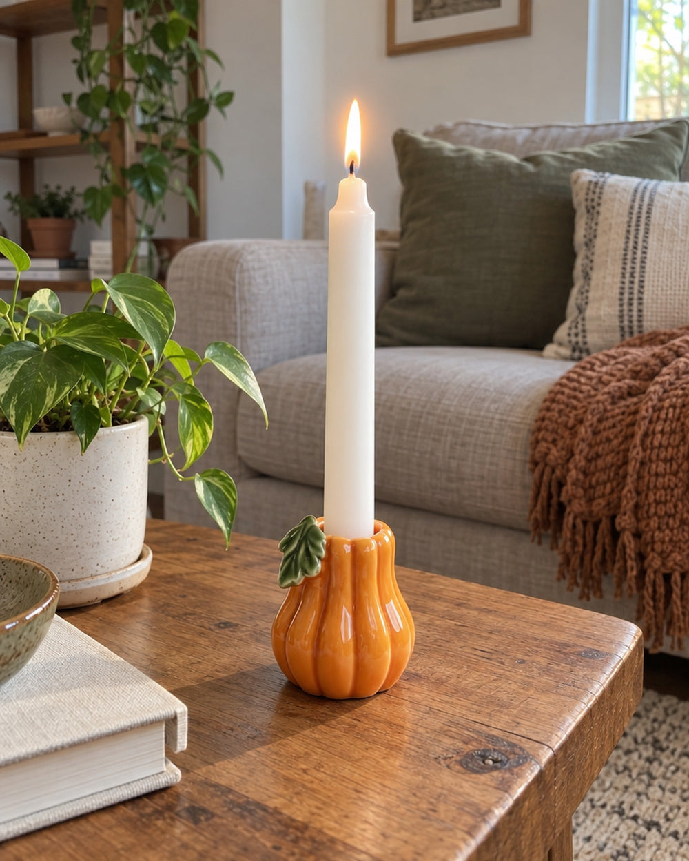 Zucca Pumpkin Ceramic Candle Holder in a real home