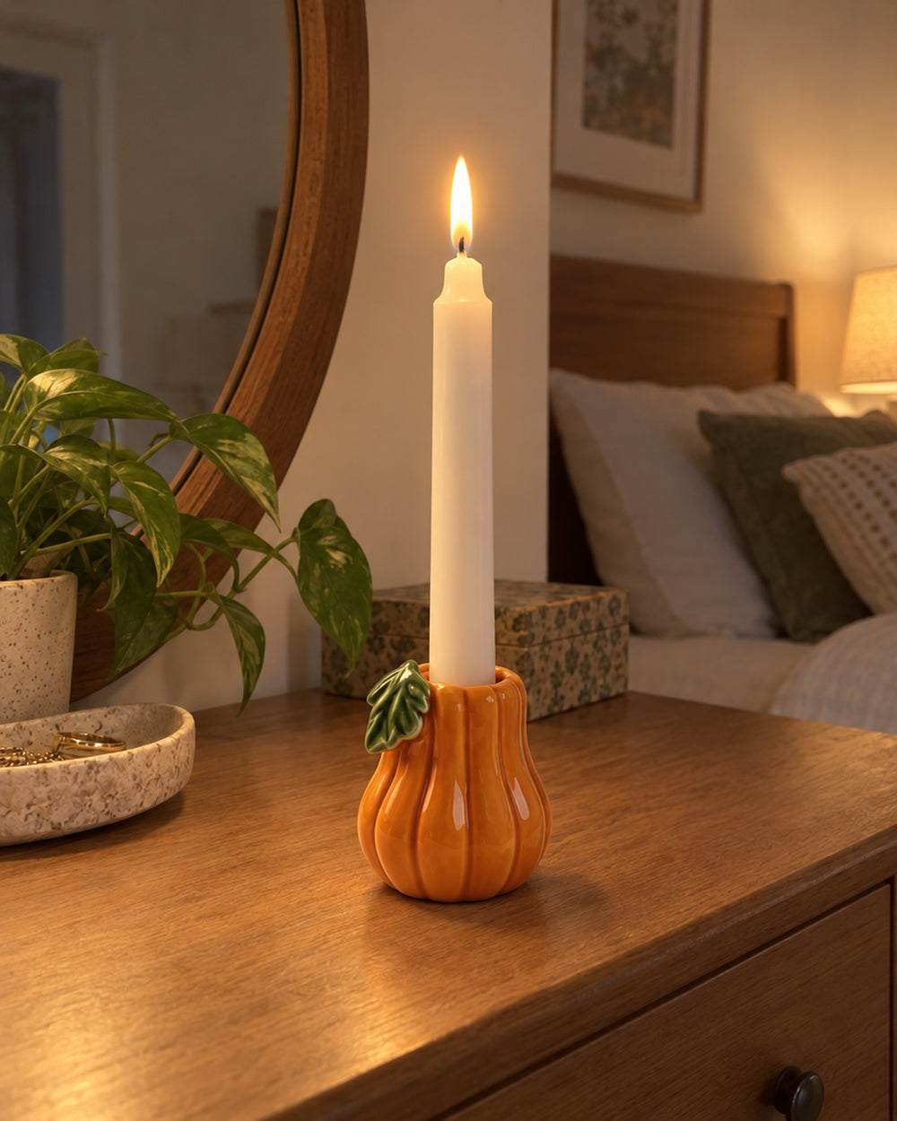 Zucca Pumpkin Ceramic Candle Holder in a real home