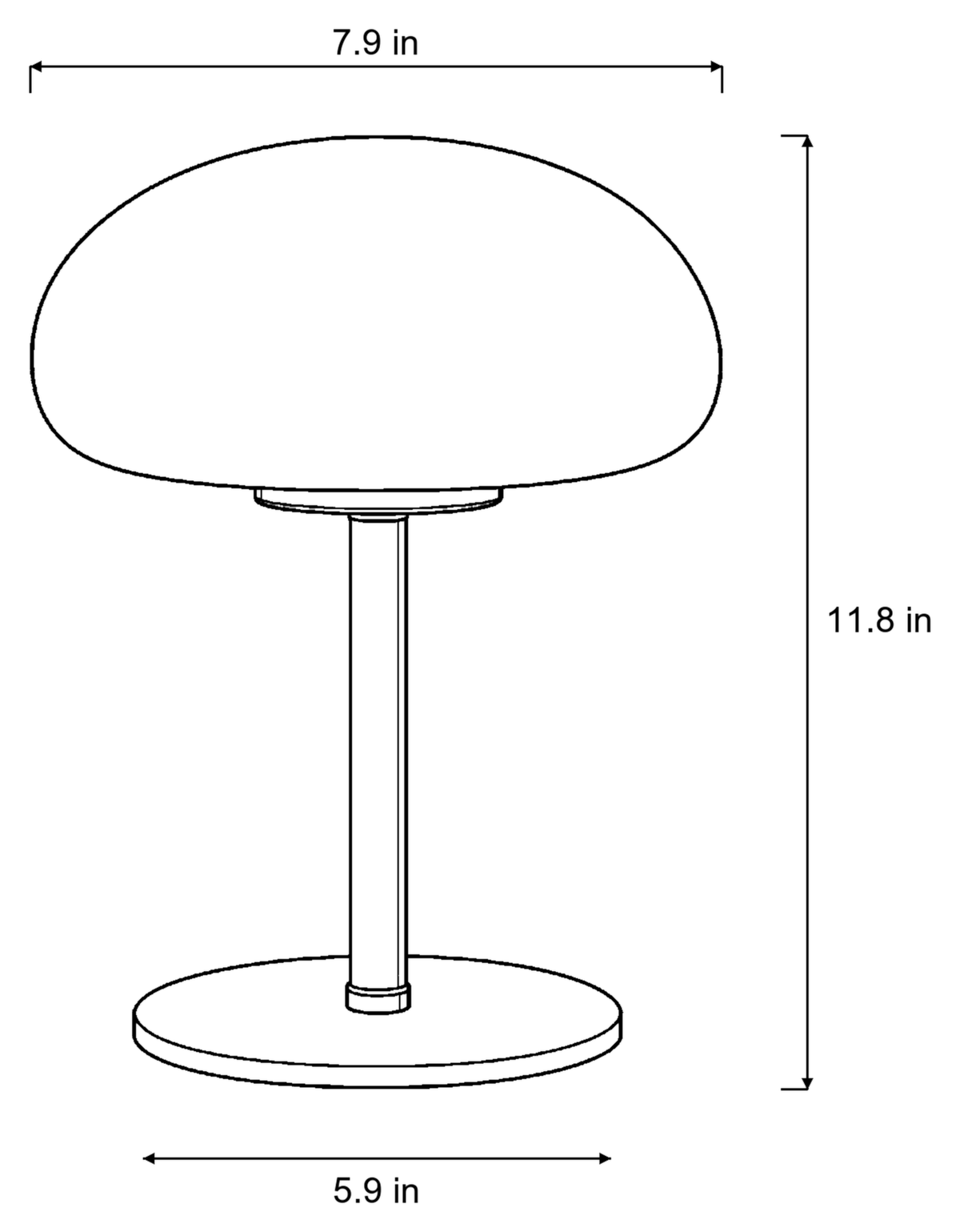Dimensions sketch of the Retro Glass Mushroom Nightstand Lamp with measurements