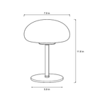 Dimensions sketch of the Retro Glass Mushroom Nightstand Lamp with measurements