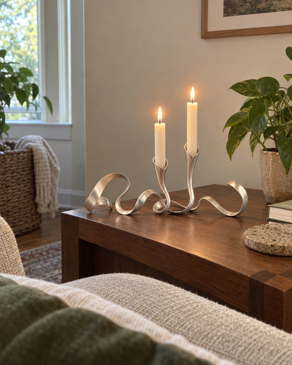 Ribbon Metal Candelabra in a real home