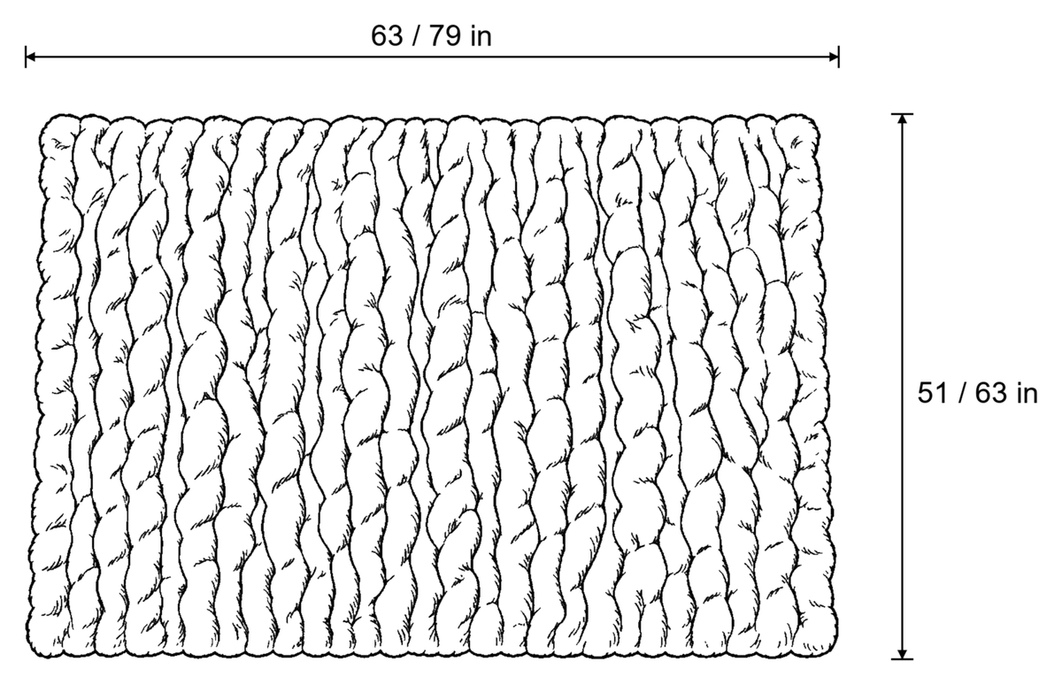 Dimensions sketch of the Ruched Bubble Plush Blanket, Cream, Sherpa Back with measurements