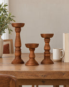 Bosco Farmhouse Wood Candle Holders, Set of 3 shown at true scale