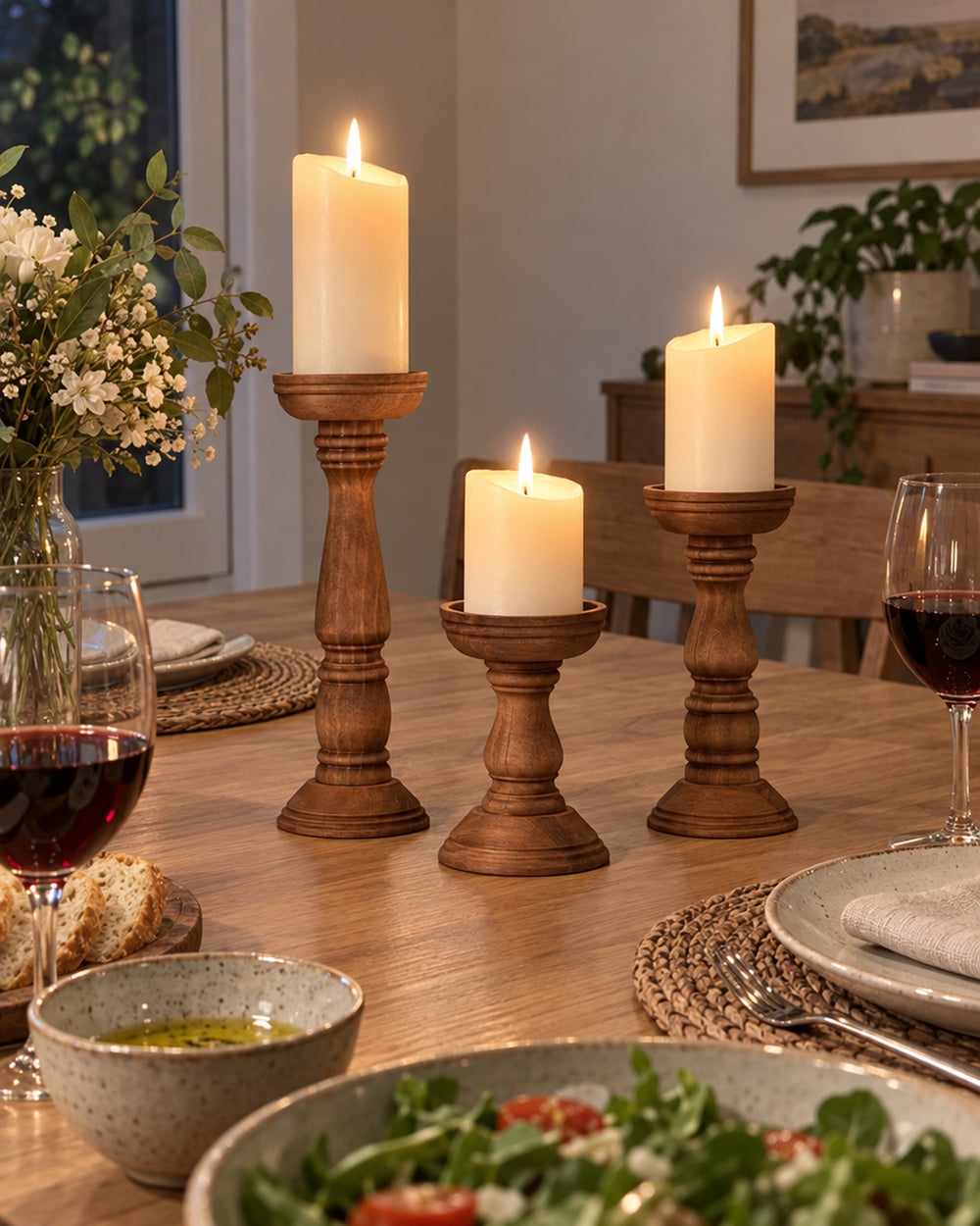 Bosco Farmhouse Wood Candle Holders, Set of 3 in a real home